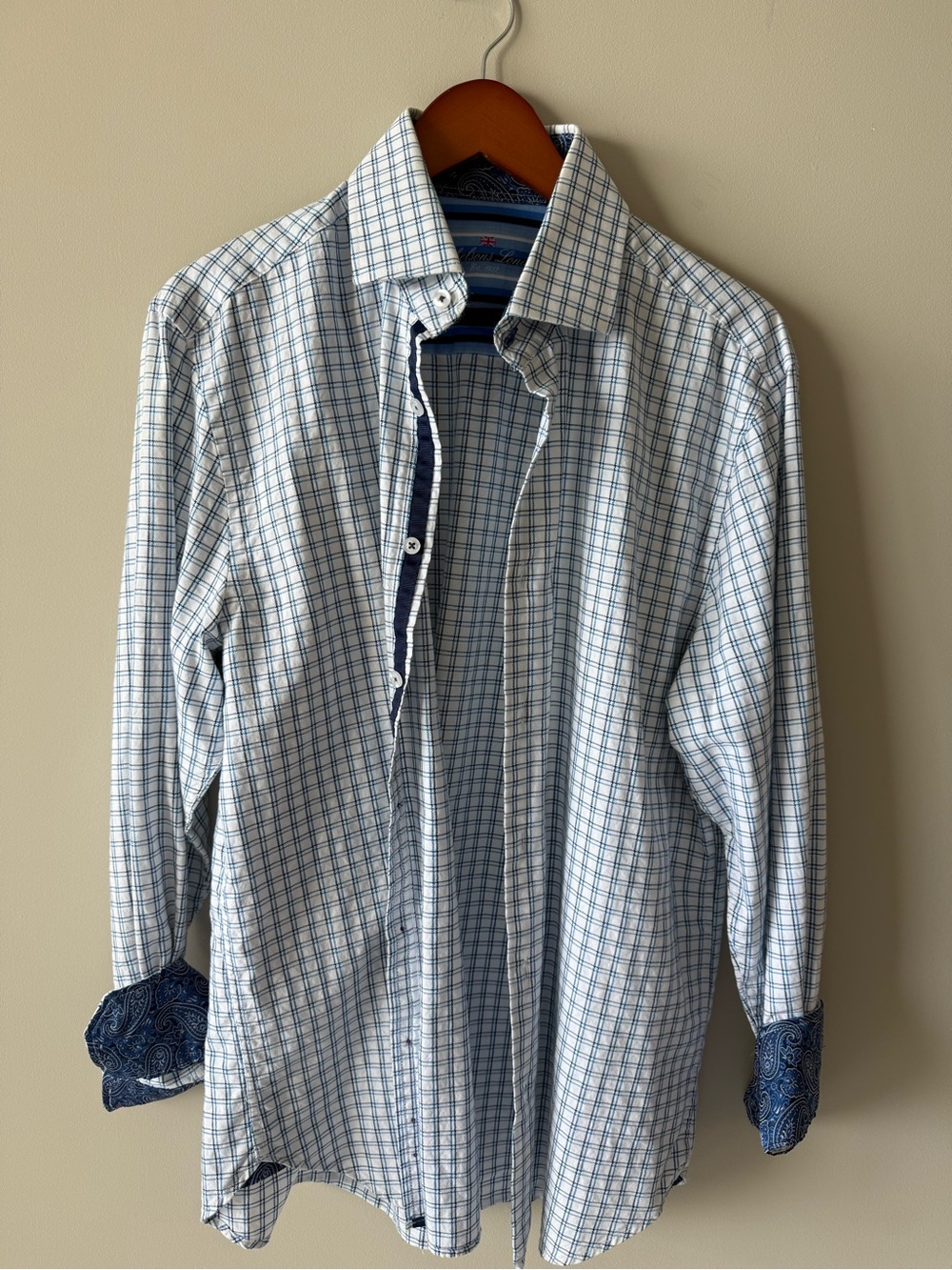 Michelsons Medium Men's White & Blue Windowpane Dress Shirt